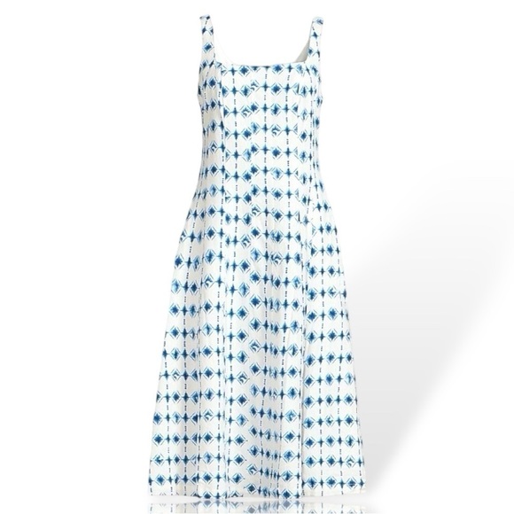 Christian Lacroix Geometric Linen Blend Square Neck Fit and Flare Midi Dress NEW - Picture 5 of 8